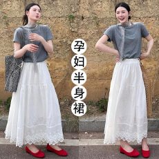批发现现大码法式白色蕾丝花边a字半身裙女夏日漂亮梨形显瘦伞裙