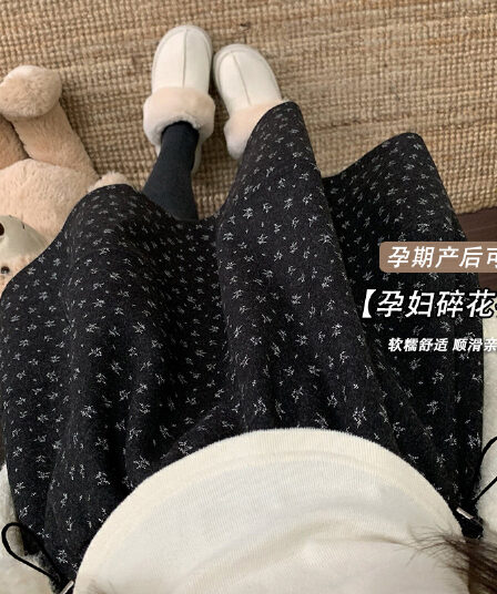 지금 지금 작은 꽃무늬 모직 반신 스커트 여성 가을 겨울 Chic 다용도 퍼프 꽃밭 치마 표지 고기 한 마디 중간 스커트