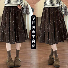 批发现现<b class='q'>大码</b>复古波点半身裙女秋冬显瘦蛋糕裙高腰A字大摆中长裙