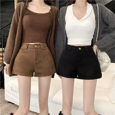 批发实拍实价 麂皮短<b class='q'>裤</b>女秋冬<b class='q'>韩版</b>复古高腰显瘦辣妹紧身包臀a字阔腿<b class='q'>裤</b>