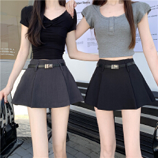 批发实拍实价 设计感春夏<b class='q'>西装</b>裤裙<b class='q'>女</b>高腰显瘦百搭配腰带阔腿a字半身裙