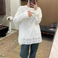 批发绣花重工T<b class='q'>气质</b>白色宽松蕾丝镂空T恤女2026春新设计感拼接长袖上衣