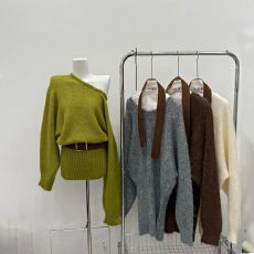 批发送腰带新款法式<b class='q'>露肩</b>慵懒风毛衣<b class='q'>连衣裙</b>独特超好看显瘦收腰包臀裙