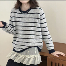 欧洲站高端早秋冬季2025新款女装高级感穿搭上衣灰色条纹t恤欧货