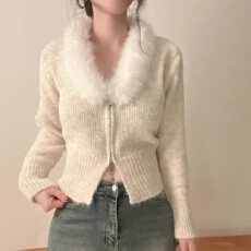 批发2025年韩版双拉链连帽<b class='q'>长袖</b>毛衣<b class='q'>外套</b>女装百搭显瘦新款短款上衣女