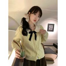 批发法式甜美学院风蝴蝶结麻花<b class='q'>毛衣</b>女针织<b class='q'>开衫</b>秋冬2025新款