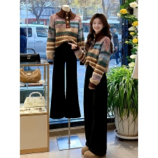 批发巨好看ootd穿搭一整套森系费尔岛提花高领针织毛衣<b class='q'>牛仔</b>裤两件套装