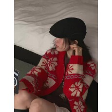 批发韩国东大门fure2025秋冬季费尔岛复古手工针织<b class='q'>毛衣</b>翻领羊毛外套女