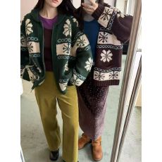 批发韩国东大门fure2025秋冬季费尔岛复古手工针织<b class='q'>毛衣</b>翻领羊毛外套女