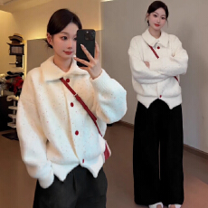 批发韩系慵懒风氛围感白色针织开衫<b class='q'>牛仔</b>裤女秋冬毛衣外套显瘦小众套装