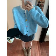 批发2025冬季新款韩版问欧风软糯彩扣羊驼毛针织<b class='q'>开衫</b><b class='q'>毛衣</b>外套女