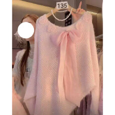 批发<b class='q'>韩版</b>蝴蝶结长袖洋气毛针织衫女秋季甜美V领针织毛衣紫色外穿上衣