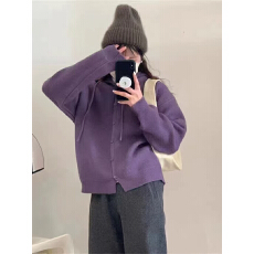 批发连帽糖果色<b class='q'>毛衣</b>外套女2024年秋冬新款宽松慵懒风针织<b class='q'>开衫</b>软糯上衣