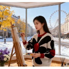 批发撞色绣花设计感加厚毛衣软糯高级感针织衫2025冬季洋气独特<b class='q'>打底衫</b>