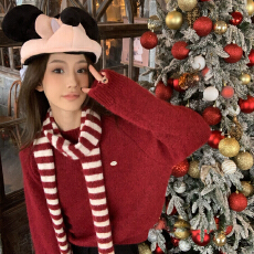 批发MLS 圣诞颂歌 韩系条纹围巾毛衣两件套女春季百搭休闲软糯针织衫