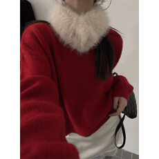 批发小兔绒韩系甜美风软糯套头毛衣秋冬毛绒围脖慵懒保暖