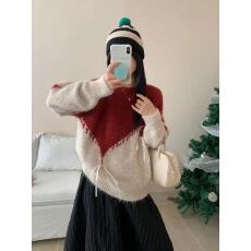 批发圆领毛衣女2025年冬季新款蝴蝶结绑带针织上衣