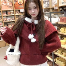 批发新年战袍斗篷毛衣女新款冬季慵懒高级感显瘦百搭温柔减龄针织上衣