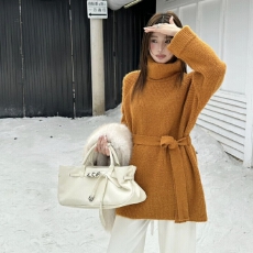 批发高领中长款纯色百搭套头毛衣女秋冬配腰带<b class='q'>宽松</b>韩版内搭外穿上衣