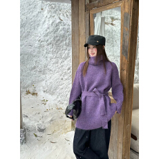 批发高领中长款纯色百搭套头毛衣女秋冬配腰带宽松韩版内搭外穿<b class='q'>上衣</b>