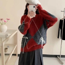 批发慵懒舒适撞色菱形格针织毛衣女秋冬新款高级感宽松百搭保暖<b class='q'>上衣</b>潮
