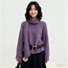 批发2025秋冬季新款<b class='q'>韩版</b>女毛衣慵懒风宽松设计感毛球可拆卸连帽针织衫