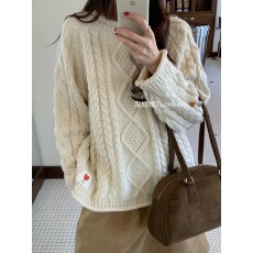 批发超好看<b class='q'>韩版</b>粗毛线慵懒风麻花套头毛衣女宽松温柔加厚针织衫上衣冬