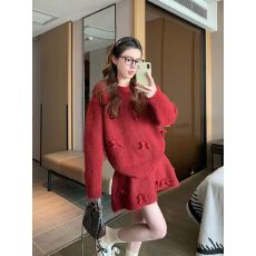 批发韩系一整套穿搭毛衣套装女秋冬新款重工蝴蝶结减龄针织短裙两件套