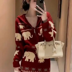 批发慵懒风休闲红色针织提花套装女新款秋冬减龄穿搭上衣<b class='q'>半身裙</b>两件套