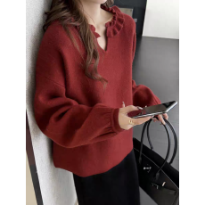 批发欧洲站冬季新款韩版设计感木耳花边领毛衣慵懒风高级感针织衫