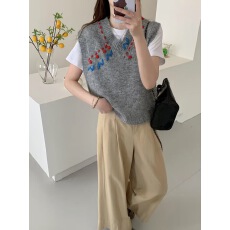 批发2025年秋冬新款<b class='q'>韩国</b>东大门刺绣彩色V领马甲马夹外套