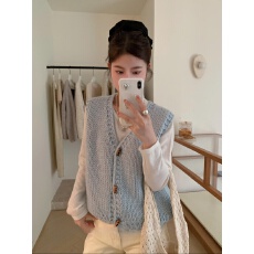 批发韩系简约<b class='q'>百搭</b>显瘦羊毛针织开衫马甲女秋季圆领纯色叠穿背心