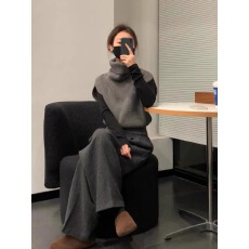 批发灰色高领毛衣背心女秋冬韩系<b class='q'>气质</b>叠穿针织衫马甲外搭无袖堆领上衣