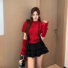 批发韩系甜美风洋气高级感纯欲辣妹配袖套收腰<b class='q'>百搭</b>针织毛衣
