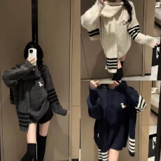 批发配围脖四条杠小狗毛衣<b class='q'>女</b>2024冬季慵懒风百搭小众减龄气质针织衫