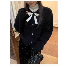 批发绵羊绒针织衫设计感打底上衣女秋冬<b class='q'>开衫</b>外套圆领保暖毛衣