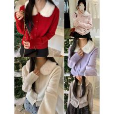 批发法式小香风设计感针织开衫女秋冬<b class='q'>新款</b>毛毛翻领气质毛衣韩系上衣