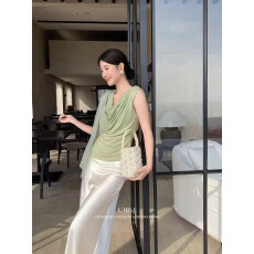 批发2026新款法式温柔风荡领飘带背心小众浪漫<b class='q'>不规则</b>气质收腰无袖上衣