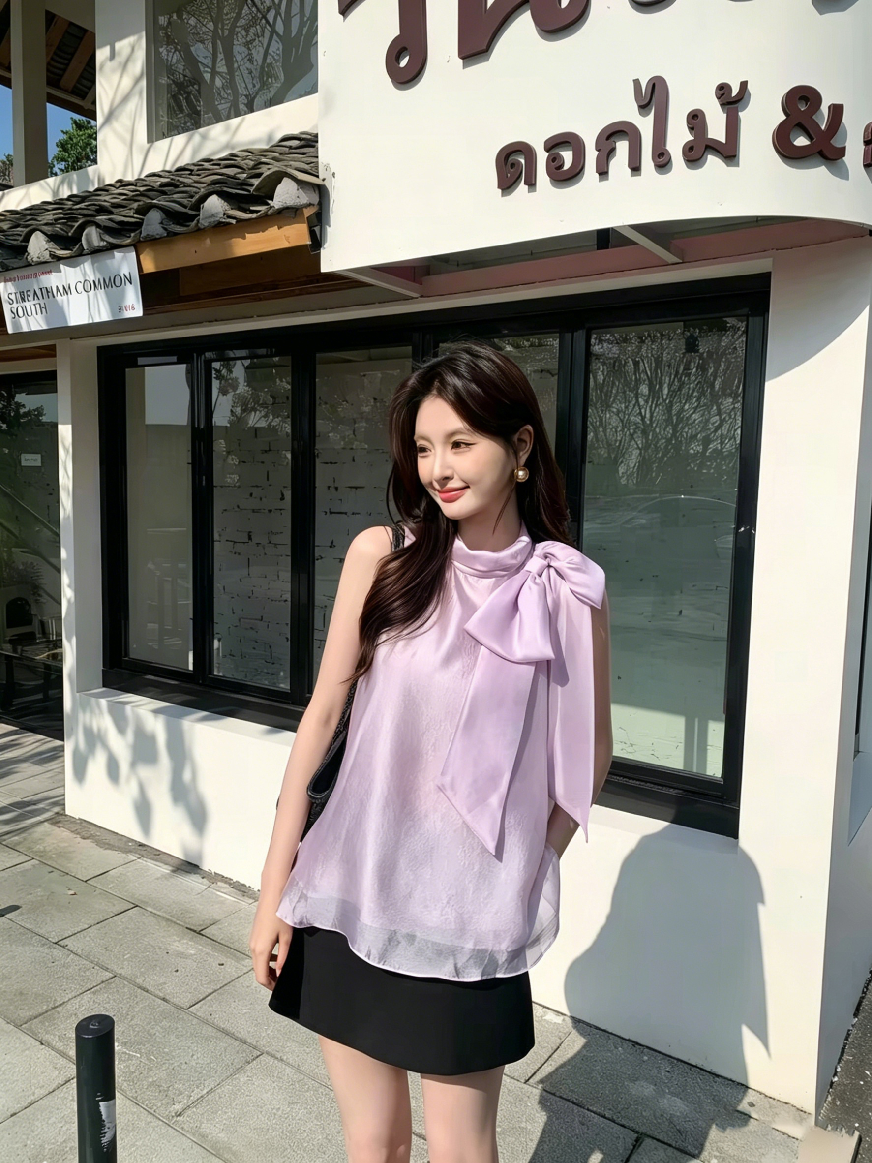 se gentle sun 보여주기 희 희 2026 새로운 프랑스식 레이스 레이스업 민소매 작은 셔츠 여성 꽃무늬 쉬폰 블라우스