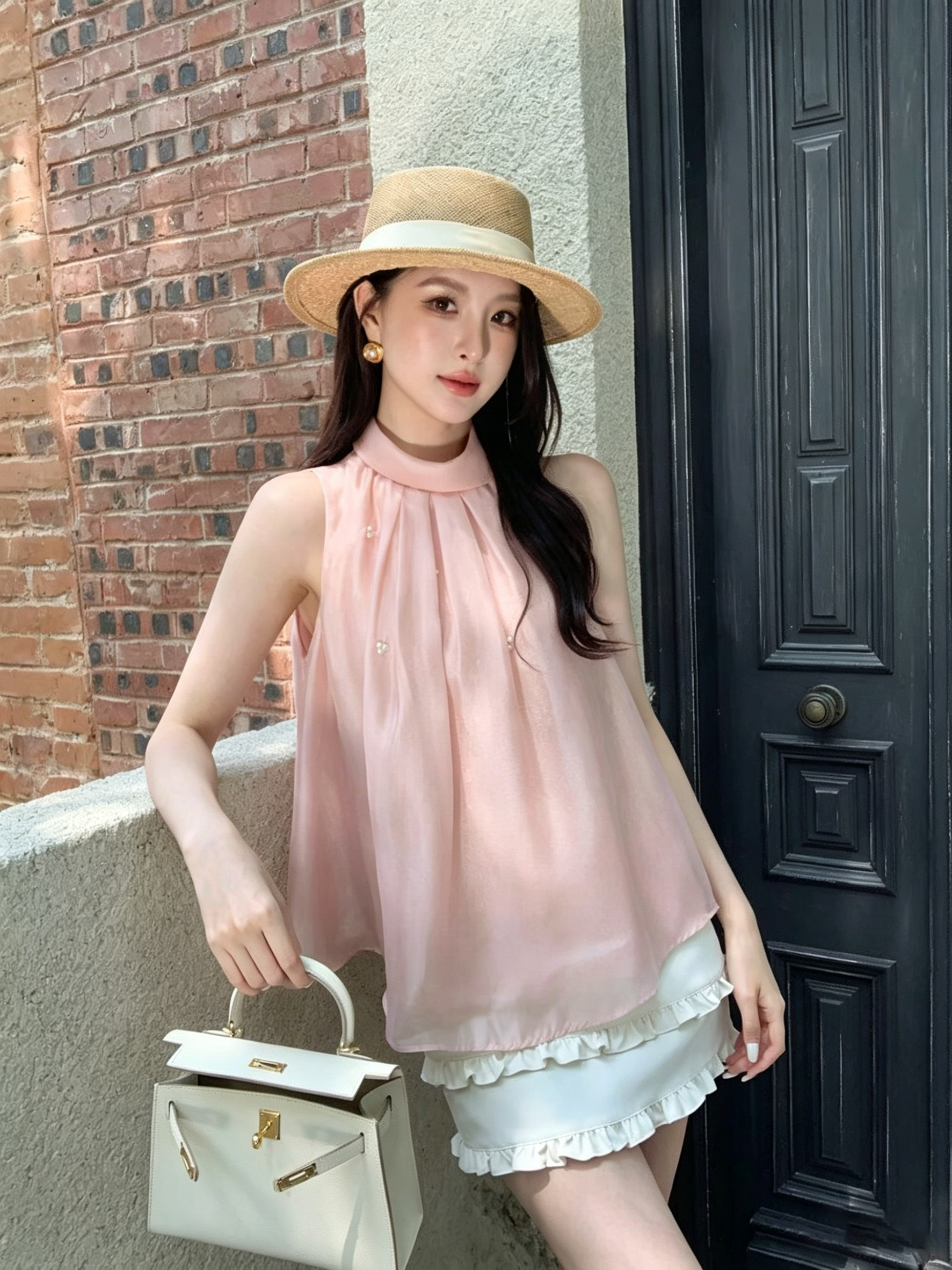 2026 프랑스식 순수한 욕망 레이스 부드러운 비즈 박기 진주 버클 행침 목 민소매 작은 셔츠 쉬폰 연령 감소 맨위 여성
