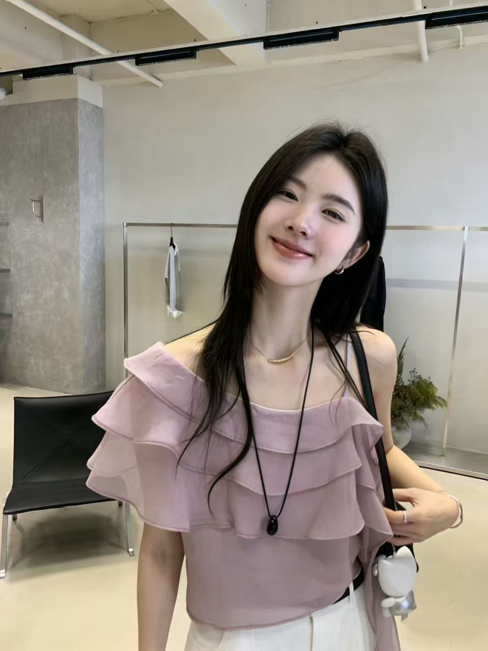 한국 스타일 불규칙 층 프릴 숄더백 여성 셔츠 2026 여름 새로운 부드러운 바람 연령 감소 작은 셔츠