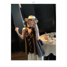 批发林初一荷叶边无袖挂脖<b class='q'>吊带</b><b class='q'>背心</b>女夏季高级感独特绝美露肩显瘦上衣