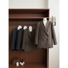 批发左边女装双排扣休闲西服上衣2025<b class='q'>秋</b>冬新款加厚羊毛毛呢西装外套