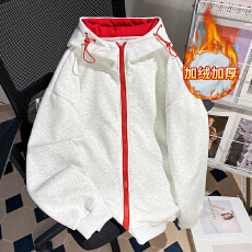 实拍卫衣秋冬加绒纯色新款拉链开衫潮外套宽松连帽保暖上衣男女装