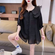 批发实拍 原版质量特大码300斤<b class='q'>开衫</b>超薄款娃娃领防晒中<b class='q'>长款</b>外套