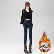 批发实拍305高腰<b class='q'>牛仔裤</b>女秋冬新款显瘦黑色修身紧身加绒小脚铅笔裤子