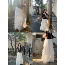 批发实价实拍 新款秋冬款米白色中长款半裙松紧腰蛋糕裙