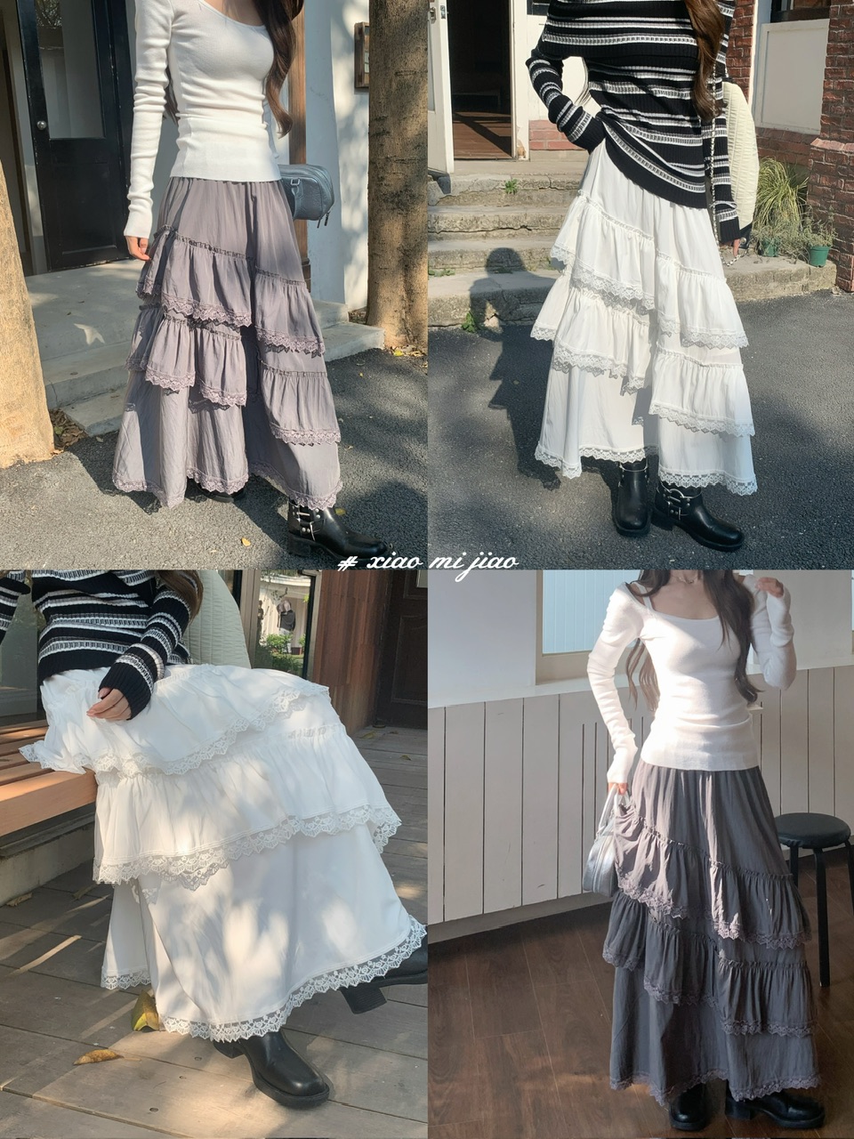 정가 실사 새로운 달콤한 차가운 바람 화이트 레이스 반신 스커트 프릴 큰 진자 롱 스커트