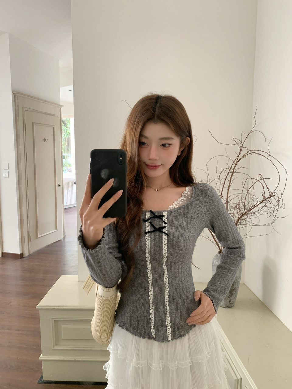 정가 실사 순수한 욕망 레이스 나비 매듭 인사이드 가져 가라. 기본 셔츠 달콤한 핫걸 몸매 가꾸기 긴팔 니트 맨위