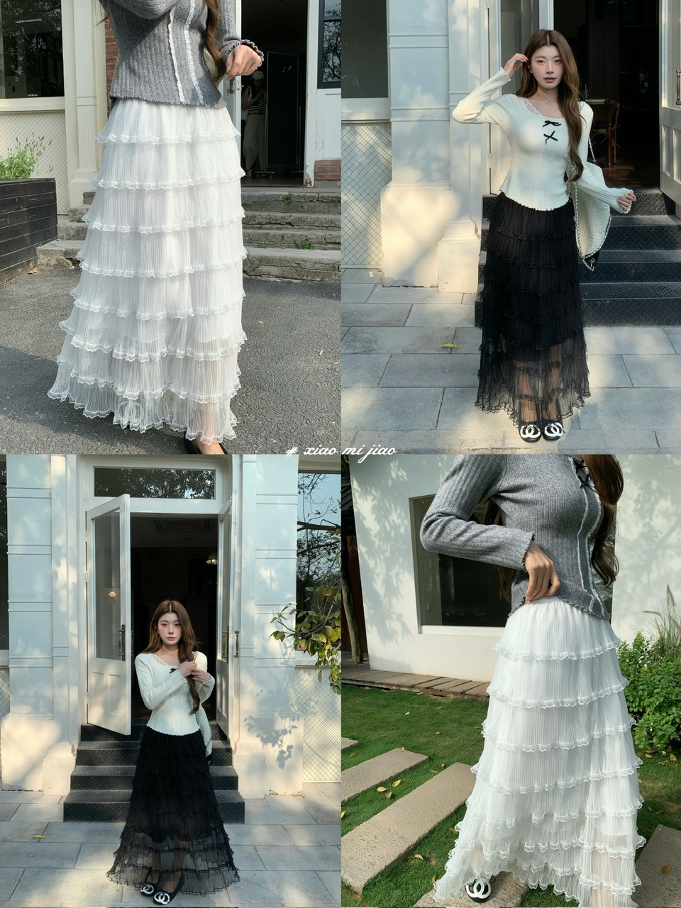 정가 실사 슈퍼 요정 화이트 레이스 케이크 드레스 여성 가을 겨울 하이웨이스트 A라인 스커트 중간 길이 도루 센스 거즈 스커트